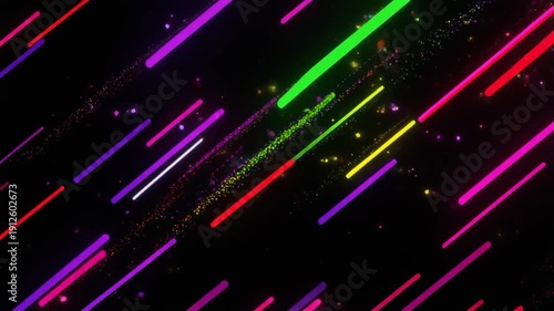 Colorful neon lines and sparkling particles moving diagonal motion loop