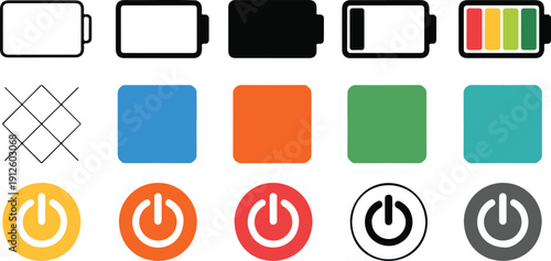 Battery Charge CAD Outline Icons  Power Levels and Energy Symbols