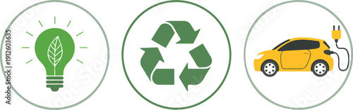 Eco & Green Energy Icon Set  Recycling, Solar, and Wind Symbols