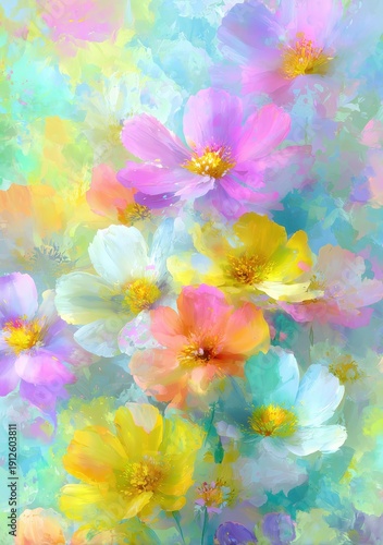 Floral Fantasy: Pastel Flowers in Dreamy, Colorful Impressionistic Garden