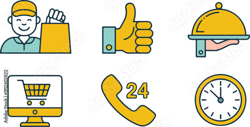 Customer Service Vector Icon Set  Delivery, Support, and Satisfaction
