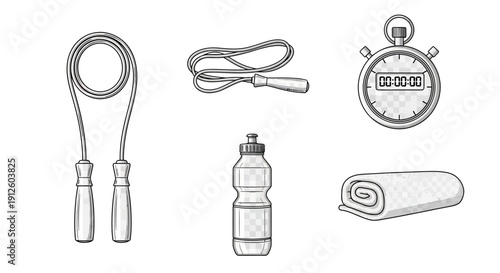 Fitness Equipment Set: Jump Rope, Water Bottle, Stopwatch, Towel for Workout and Exercise