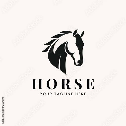 Minimalist black horse head logo vector design. Elegant stallion silhouette illustration suitable for branding, corporate identity, and sports mascots.