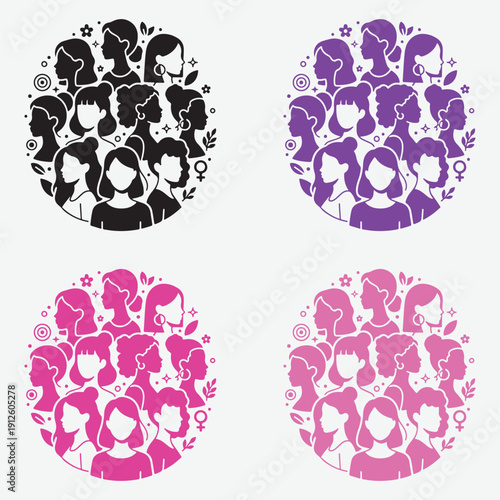 Diverse Women Faces in Circle. International Women's Day and Sisterhood Vector Concept.