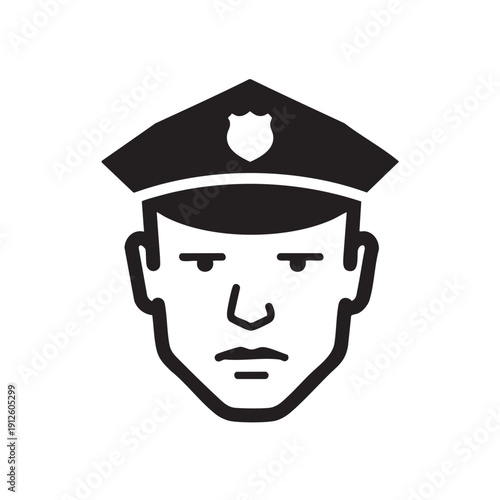 Serious police officer profile, black and white vector illustration, law enforcement and authority symbol