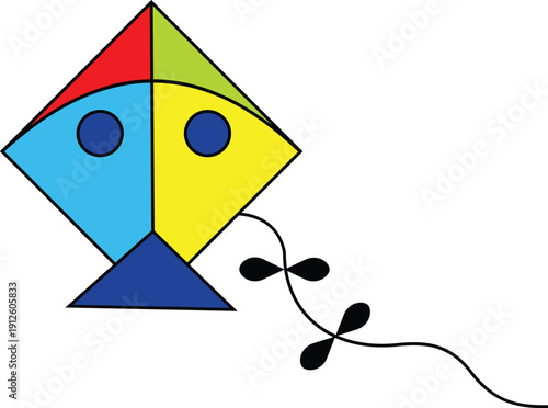 Colorful kite vector icon, flying toy silhouette and outline, playful festival symbol isolated on transparent background for kids and holiday design