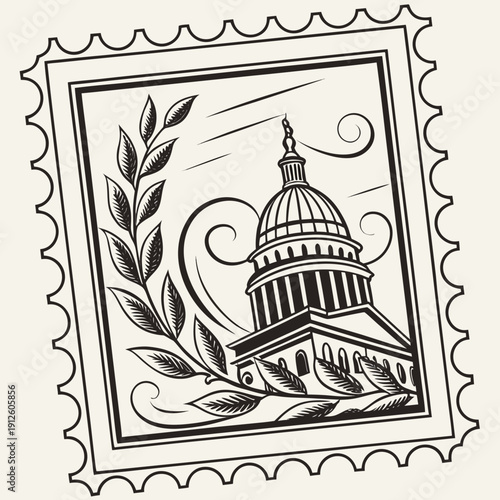 Vintage Postage Stamp Edge Border, Black Ink Vector