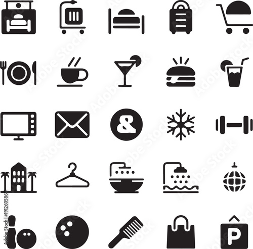 Hotel Travel service Icons set - Vector Illustration, tourism symbol - Silhouettes