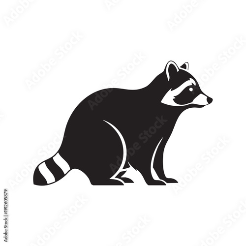 Black silhouette of a raccoon standing, a cute and curious animal vector illustration for nature, wildlife, or character designs.