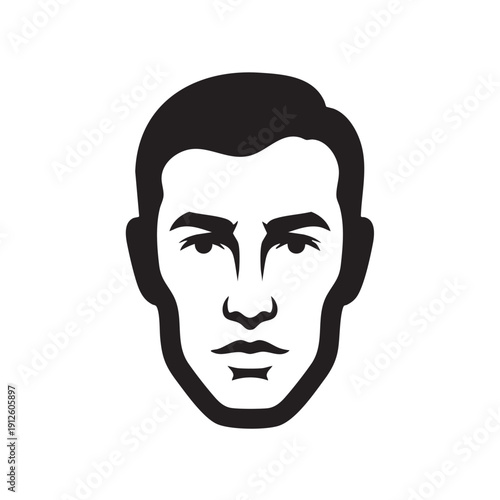 Strong black silhouette of a man's head, a determined face illustration for sports, business, or character design.
