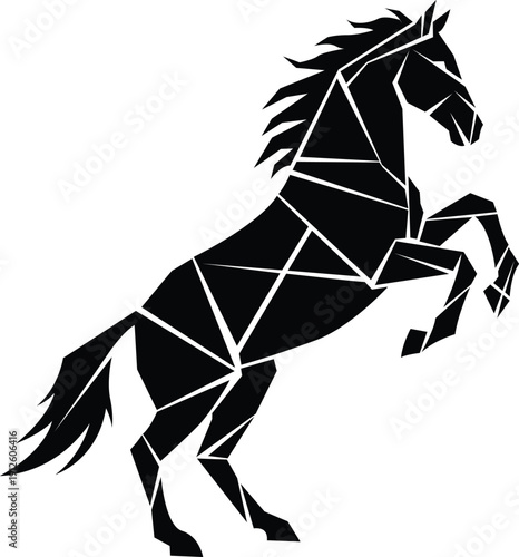 Geometric Polygon Horse Silhouette Vector Illustration, Abstract Low Poly Rearing Stallion Black Minimal Modern Logo Design Art