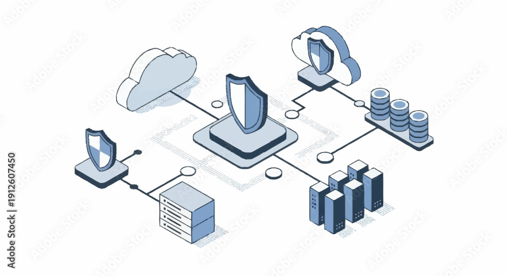 Fototapeta premium Cloud Computing Security and Data Protection Network.
