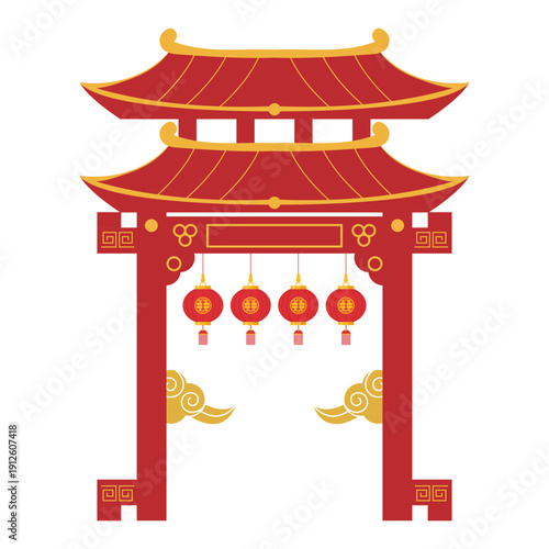 Traditional Chinese Gate Illustration