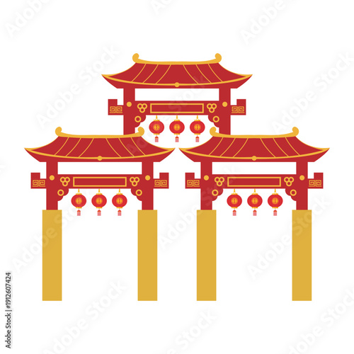 Traditional Chinese Gate Illustration