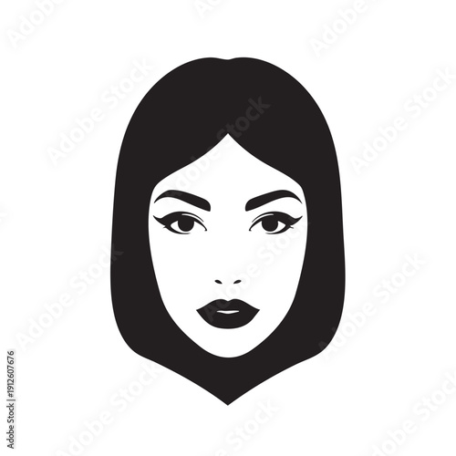 Stylish woman's face silhouette with dramatic makeup, black and white vector illustration, modern beauty concept