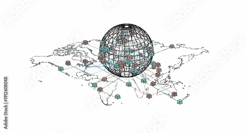 Global Network Connection Concept with World Map and Data Points.
