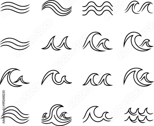 Collection of Whisk wave illustrations showcasing various ocean waves in different styles and forms