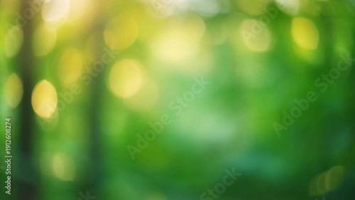 Soft green nature background with glowing bokeh lights