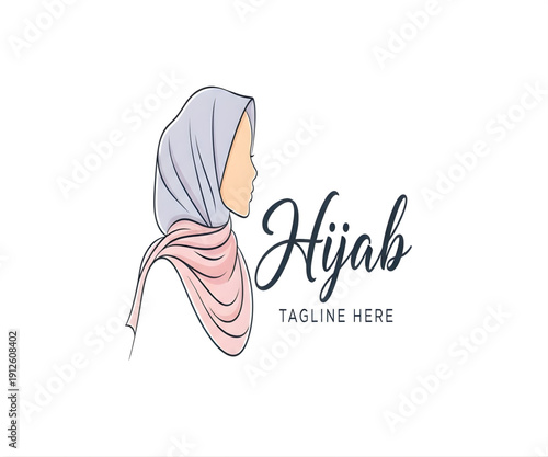 Hijab logo design featuring a woman illustration for fashion brand