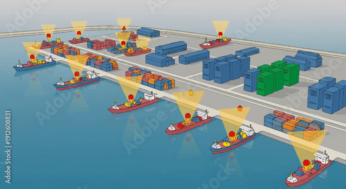 Cargo ships and boats docked at a busy commercial port with containers.