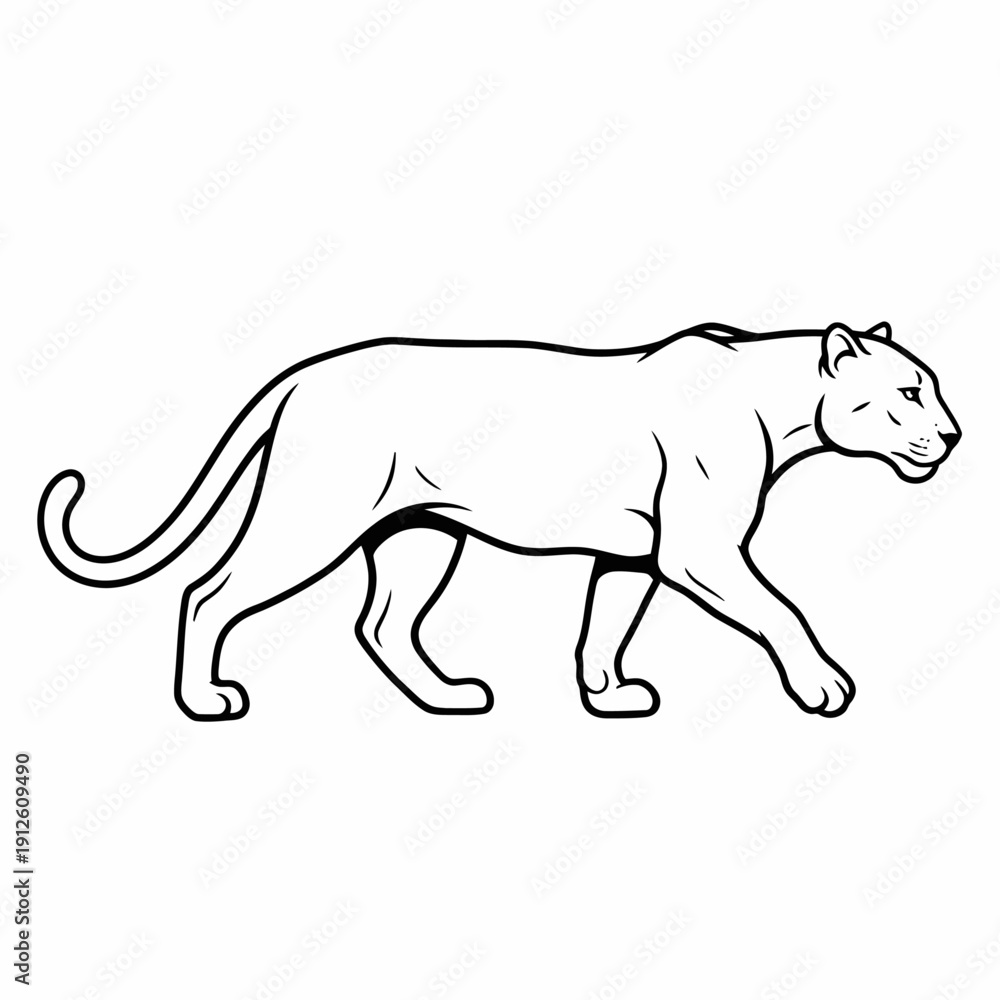 Obraz premium Graceful Cat's Stroll: A sleek feline prowls confidently, its form etched with elegant lines, embodying the beauty of nature. 