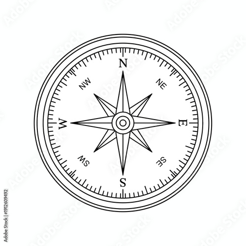 Navigational Guide: A detailed illustration of a classic compass, with its cardinal directions clearly marked, beckons exploration and adventure, serving as a beacon of guidance.