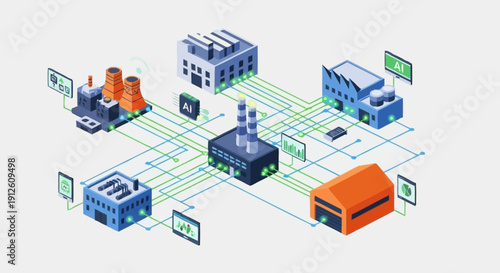 Industrial facilities connected through a network of data exchange.