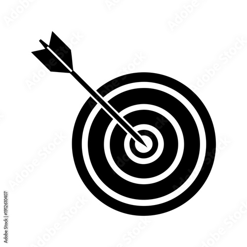 Target with Arrow Vector Icon Bullseye Accuracy Symbol on White.