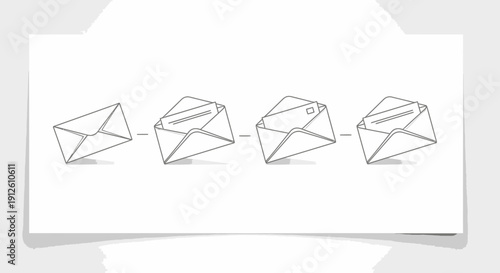 Email Communication Process: Sending and Receiving Mail Icons in Sequence