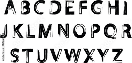 letters alphabet drawn in grunge brush . black and white letter brush effect