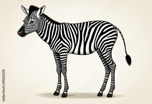 Comical Okapi doodle, with zebra-striped legs and a secretive expression, side view