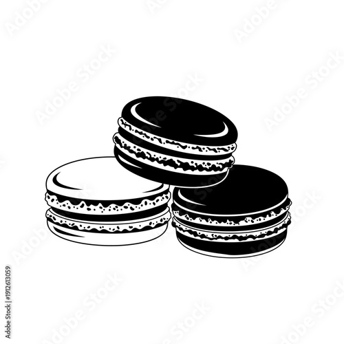 French Macaron Silhouette Illustration, Sweet Meringue Sandwich Cookie Vector, Elegant Bakery Logo and Dessert Menu Graphic