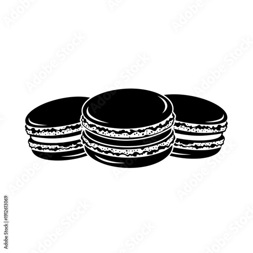 French Macaron Silhouette Illustration, Sweet Meringue Sandwich Cookie Vector, Elegant Bakery Logo and Dessert Menu Graphic