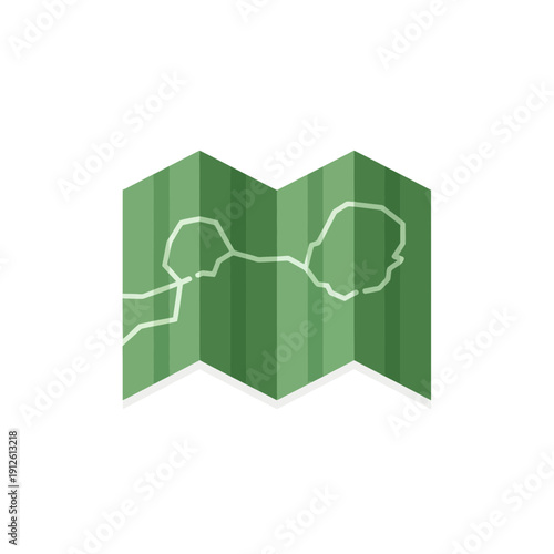 Minimalist green folded map illustration depicting a simple white route line, perfect for representing travel, navigation, or location-based services