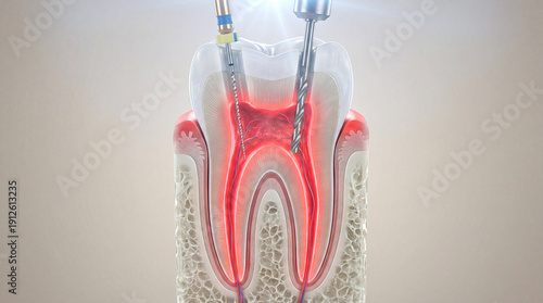 root canal treatment, dental procedure, tooth anatomy, medical illustration