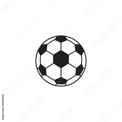 A simple, clean black and white graphic illustration of a standard soccer ball, ideal for sports and games