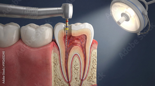root canal treatment, dental procedure, tooth anatomy, medical illustration