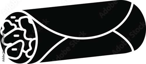 Black Burrito Silhouette Icon with Wrapped Mexican Tortilla Roll, Fast Food Vector Illustration for Restaurant Menu Design, Street Food Logo Concept