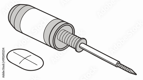 A vector graphic illustration of a screwdriver and screw on a white background