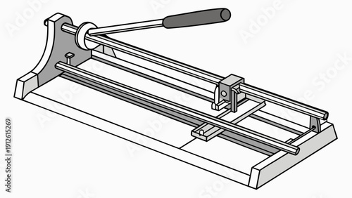 A vector graphic illustration of a tile cutter with a handle on a white background