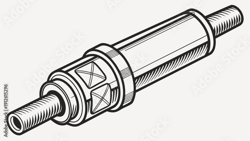 A detailed vector illustration of a mechanical shaft with threaded ends and a central collar