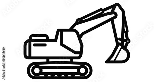 Minimalist black outline of a crawler excavator used for heavy construction work