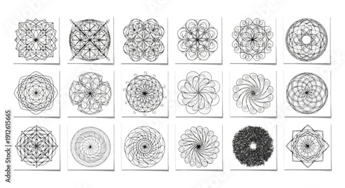 geometric mandala patterns sacred geometry designs abstract line art illustrations for mindfulness relaxation and graphic assets.