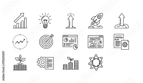 Startup Success Innovation Outline Icons Collection