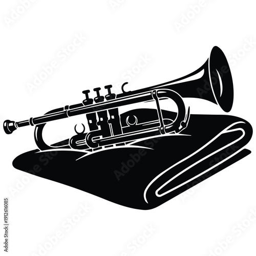 Elegant trumpet on velvet cloth graphic illustration