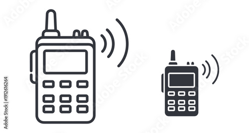 Portable radio transceiver icons showing wireless communication signal for security and emergency