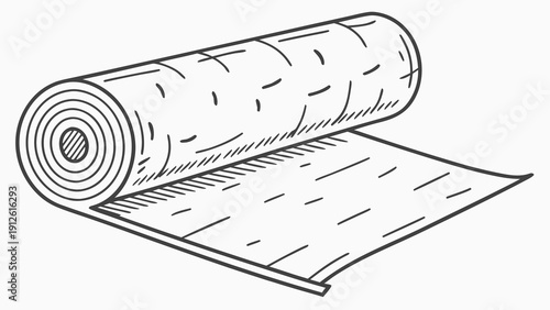 A roll of insulation material with a flat sheet unrolled, depicted in a simple black and white line art style.