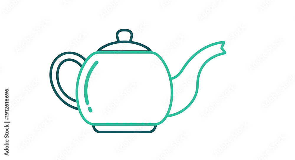Obraz premium Illustration of a teapot with a handle spout and lid outlined in shades of green on a white background ai generated