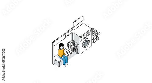 Person doing laundry in a compact washing area with a washing machine.