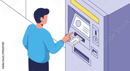 Man using an ATM machine to withdraw cash.